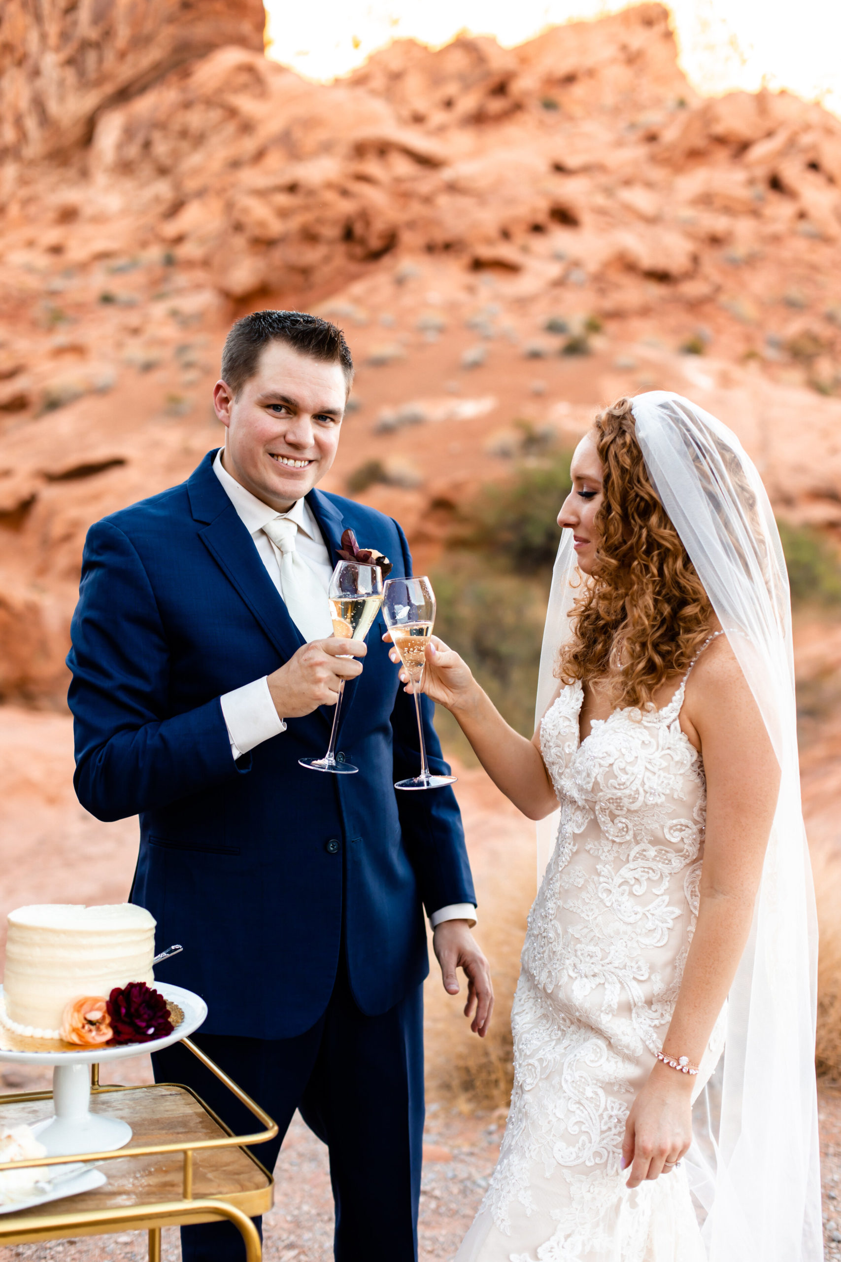 Valley of Fire Elopement | Las Vegas Elopement Photographer | Wedding Champagne Toast