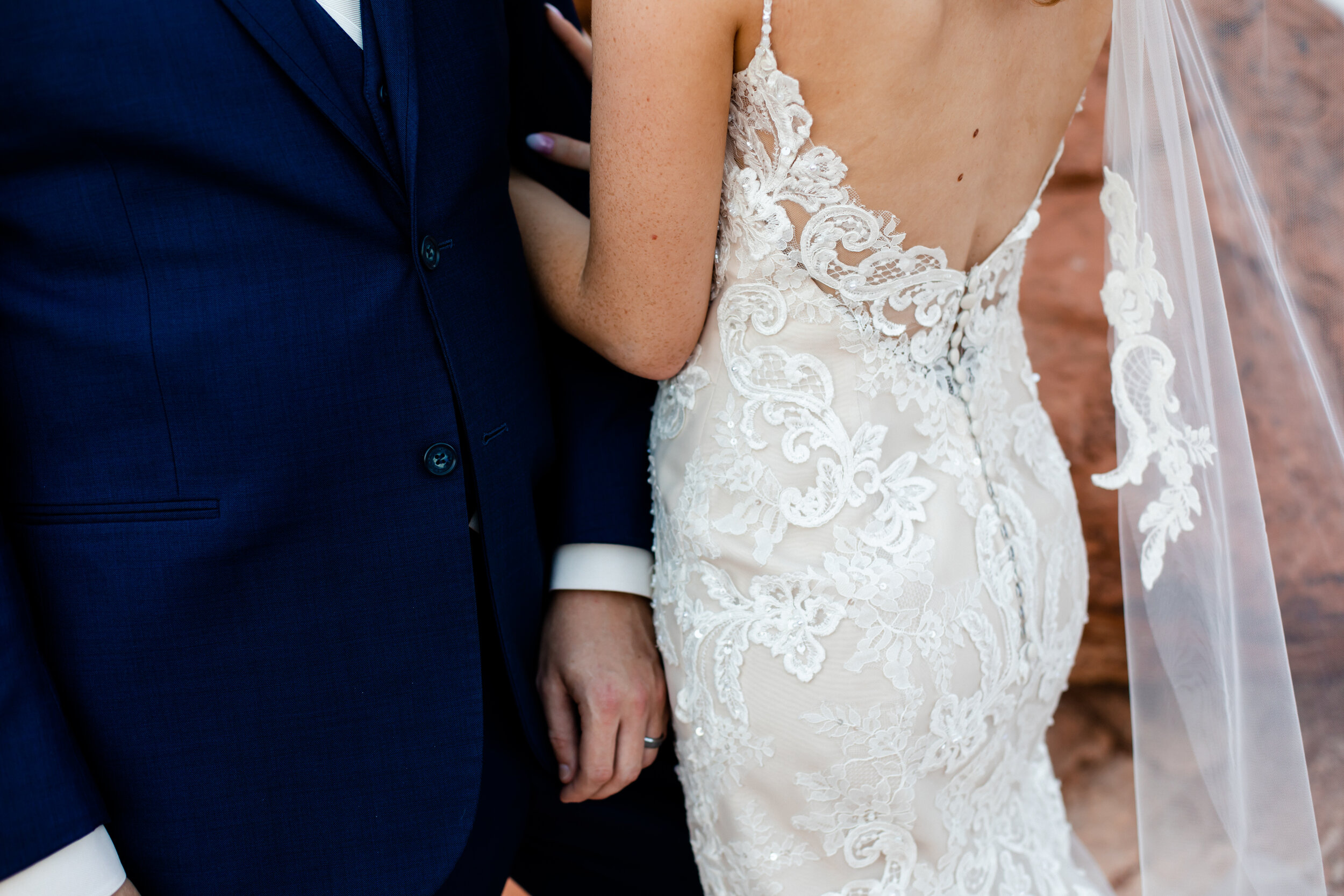 Valley of Fire Elopement | Button Up Back Wedding Dress + Blue Suit