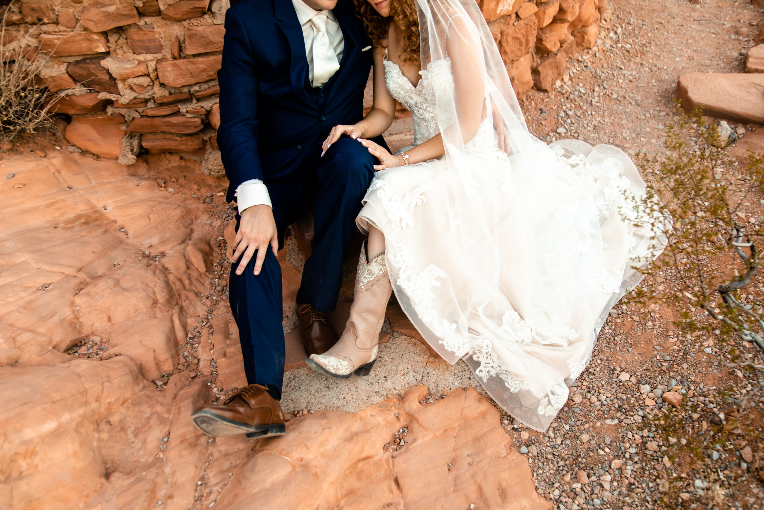Valley of Fire Elopement | Las Vegas Elopement Photographer | Cowboy Boots with Wedding Dress