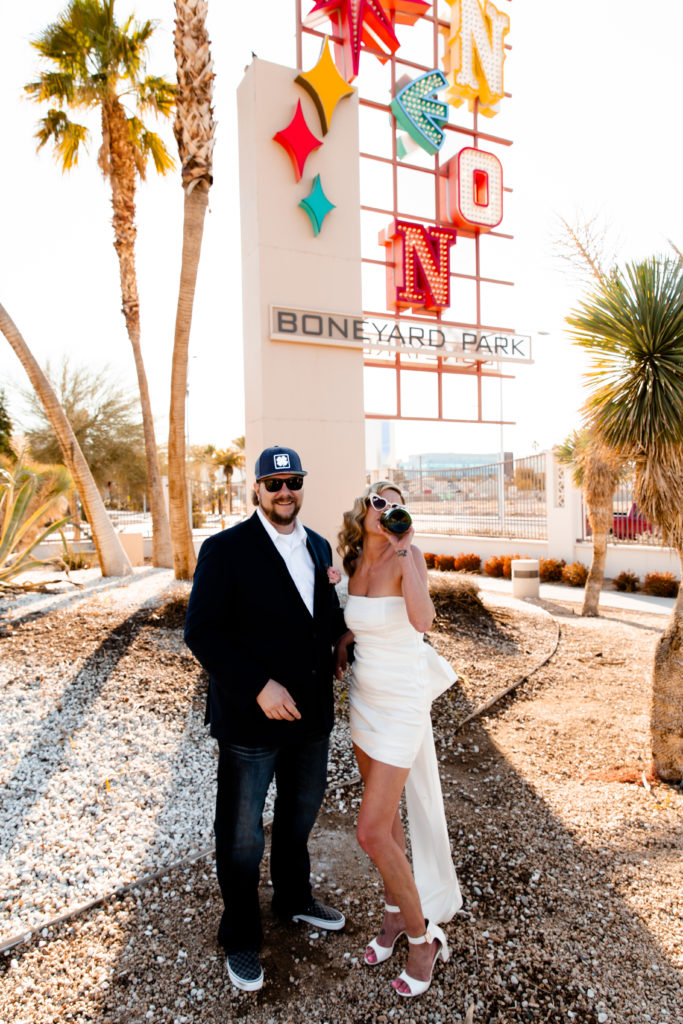 Popping Champagne at the Neon Museum in Las Vegas