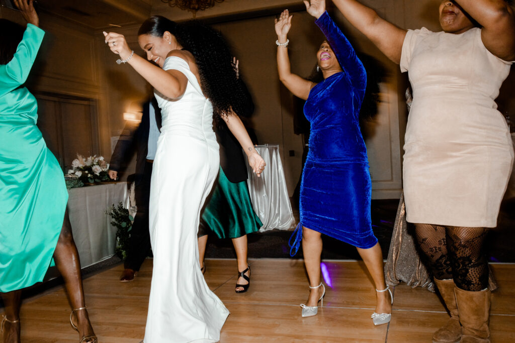 Bride dancing with her friends at her Las Vegas wedding reception