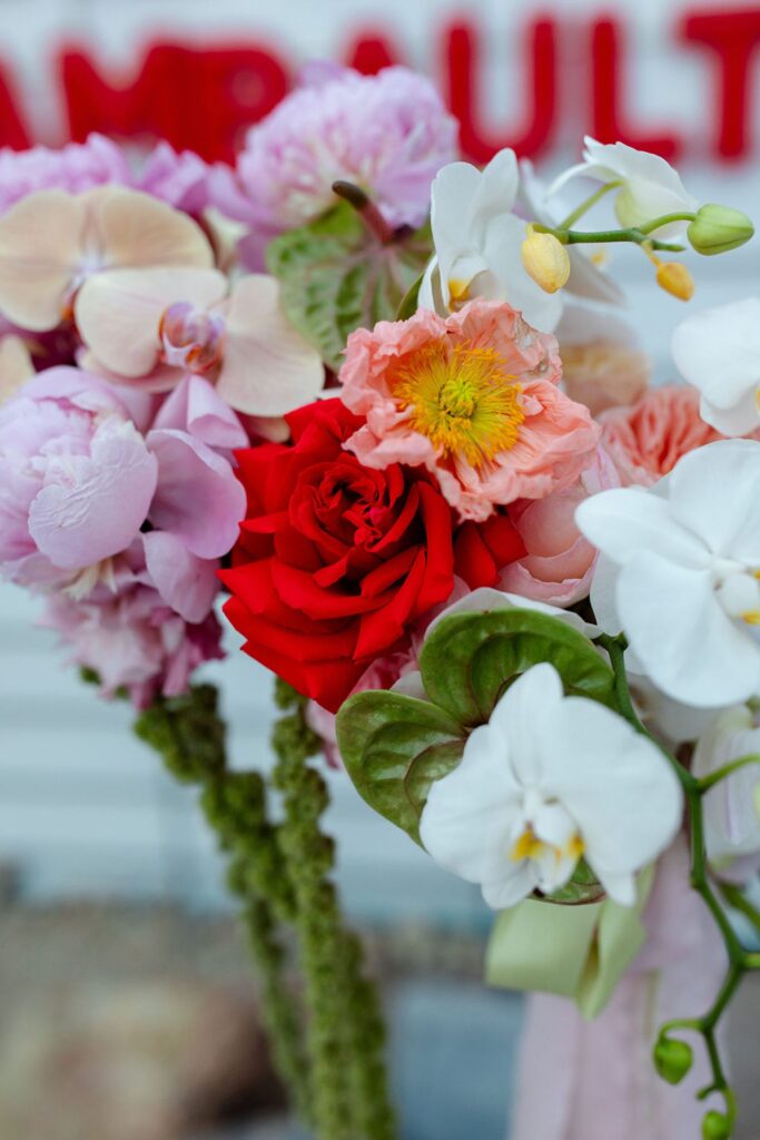 Colorful Neon Museum wedding bouquet by Lucid Juliet