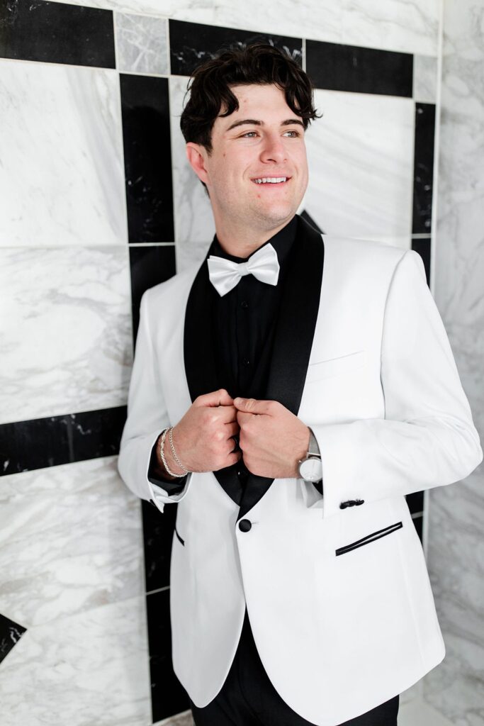 Grooms indoor Las Vegas wedding portraits at MGM