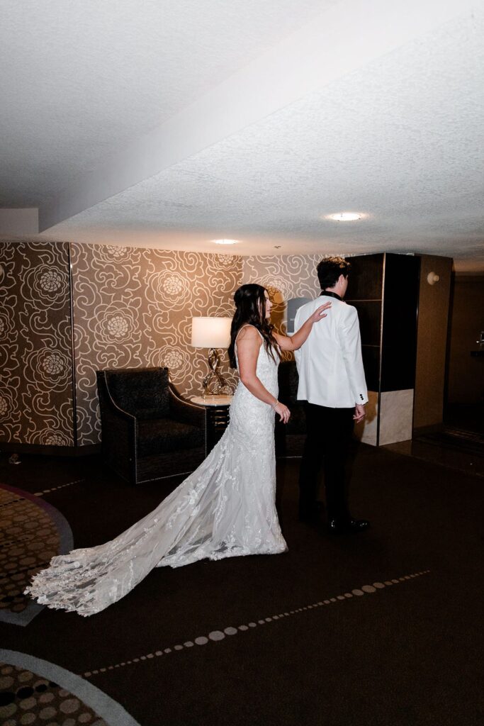 Bride and groom sharing a first look