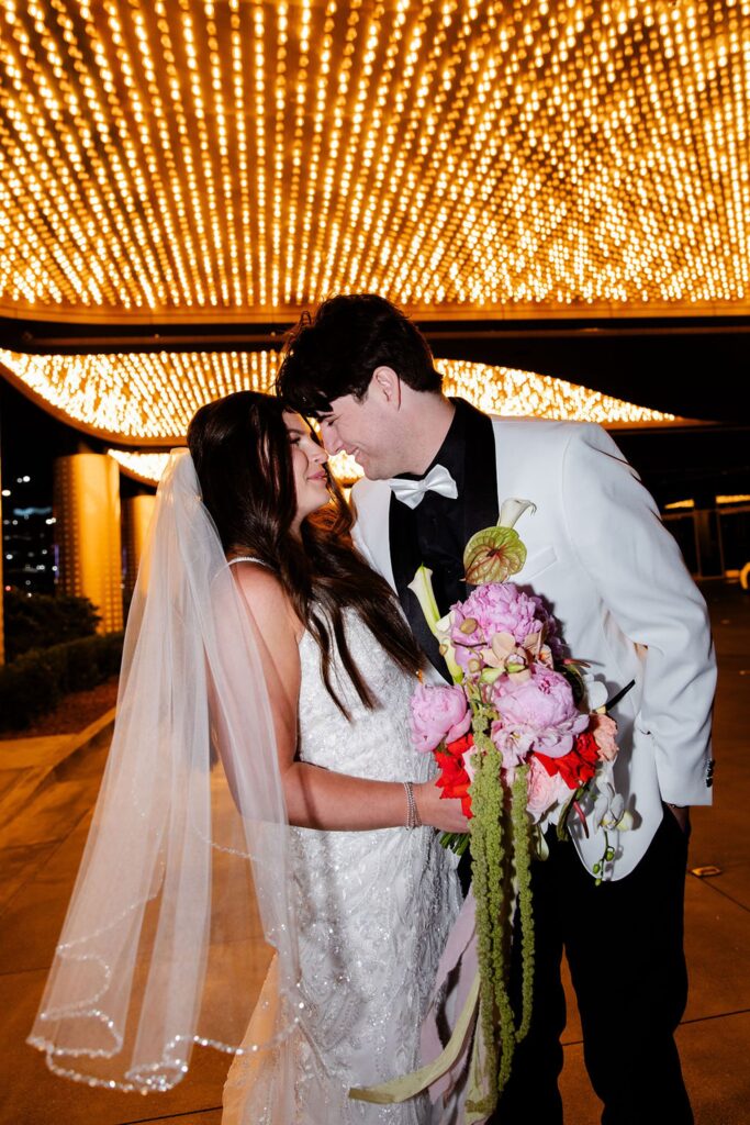 Bride and grooms Fremont Street wedding portraits