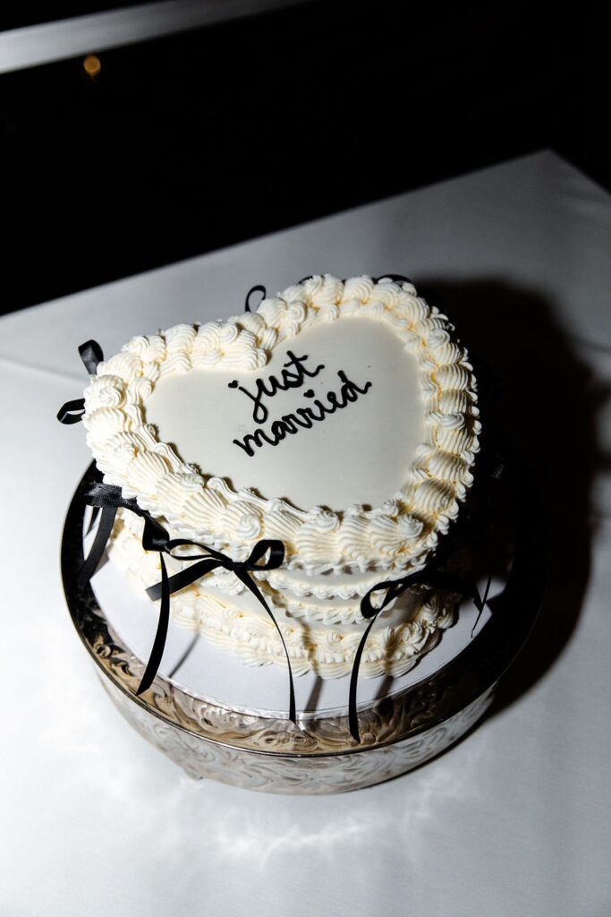 Couples heart shaped just married cake