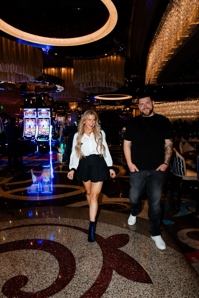 MaxBet Media podcasts hosts walking through the Cosmopolitan Casino for their Las Vegas branding session