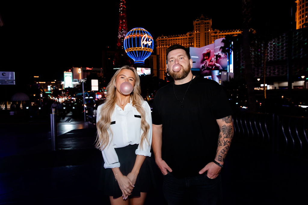 MaxBet Media podcast hosts posing for their brand photoshoot in downtown Las Vegas