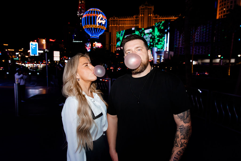 Podcast host's blowing bubbles during their Las Vegas branding session