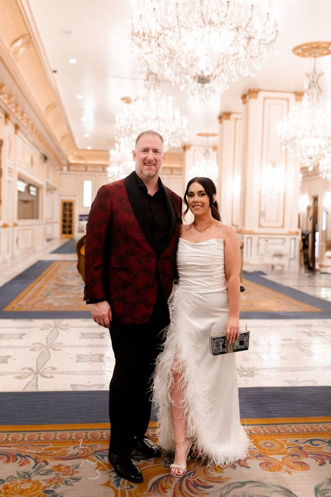 Bride and grooms formal portraits at Paris Hotel for their Las Vegas wedding weekend