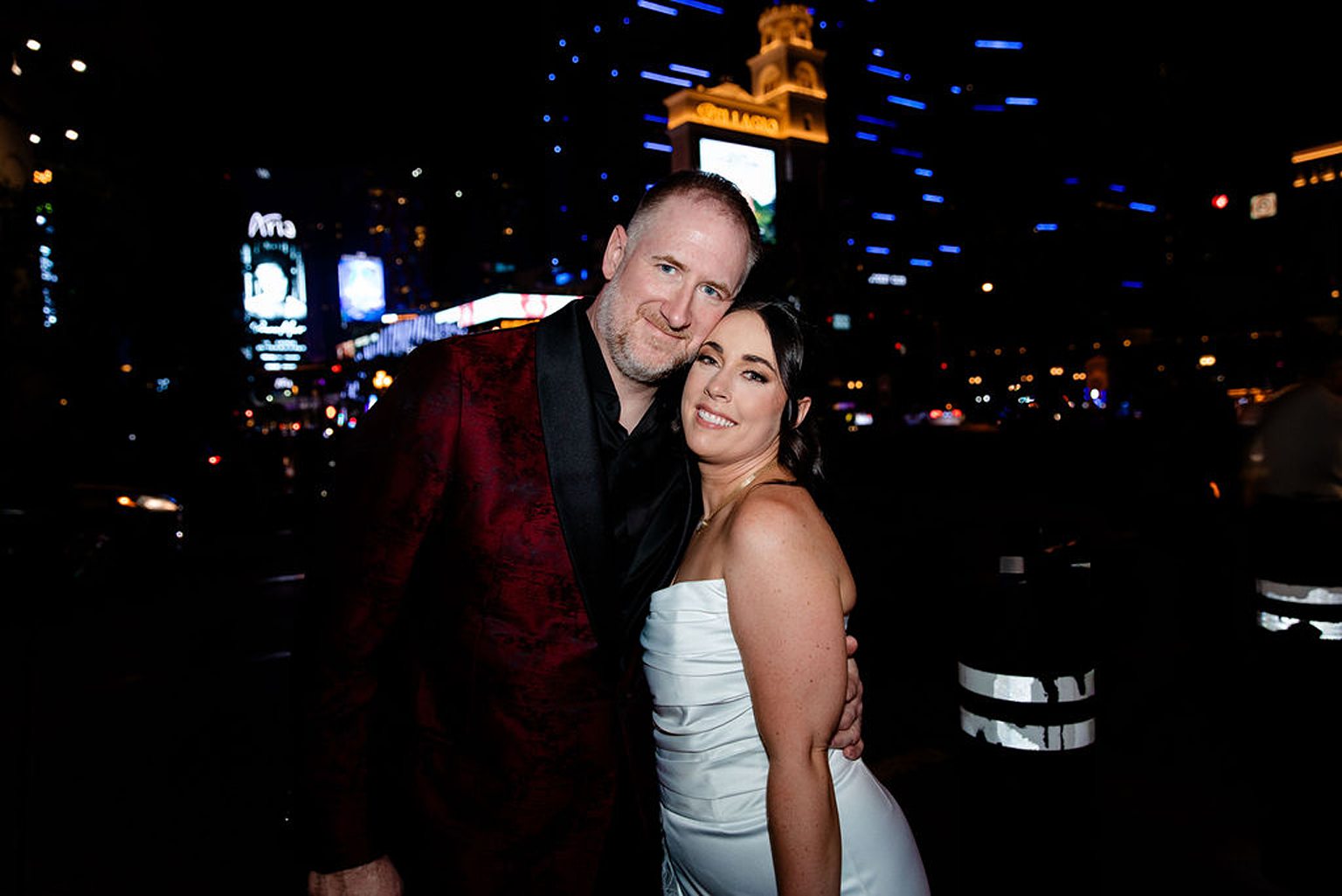 Bride and grooms night portraits from their Las Vegas wedding weekend