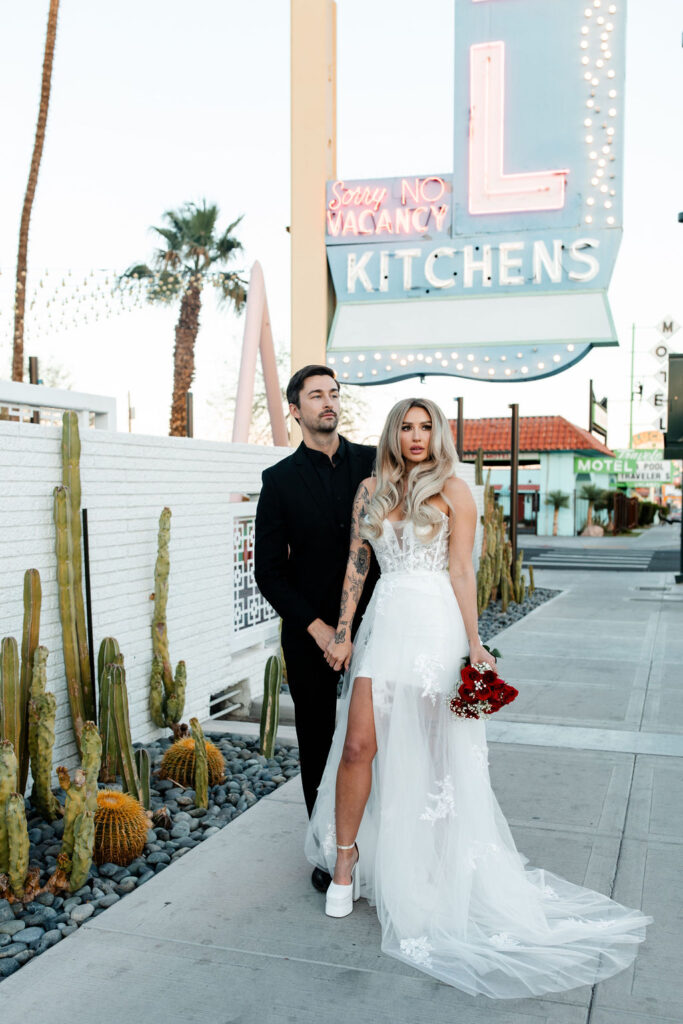 Couples downtown vintage Las Vegas wedding photos at Ferguson's on Fremont Street