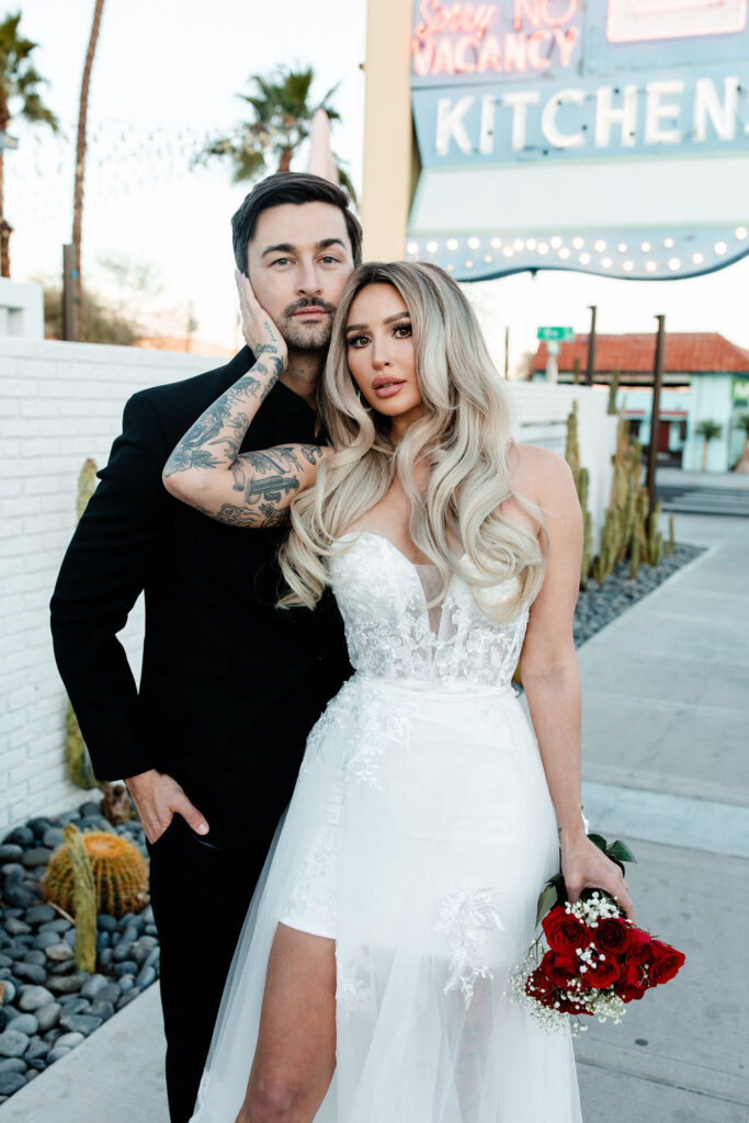 Couples downtown vintage Las Vegas wedding photos at Ferguson's on Fremont Street