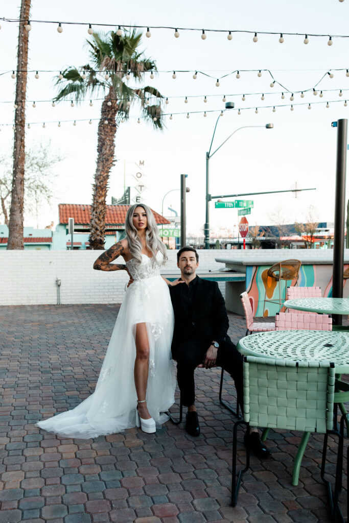 Couple posing on the patio at Ferguson's