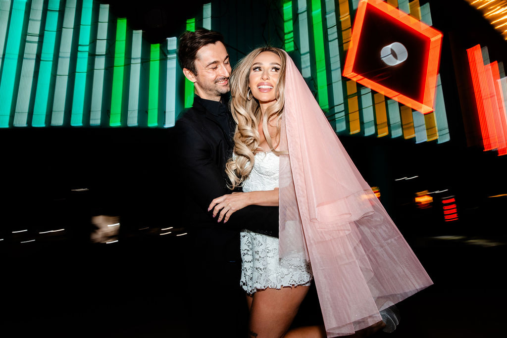 Flash vintage Las Vegas wedding photos on Binion's Rooftop