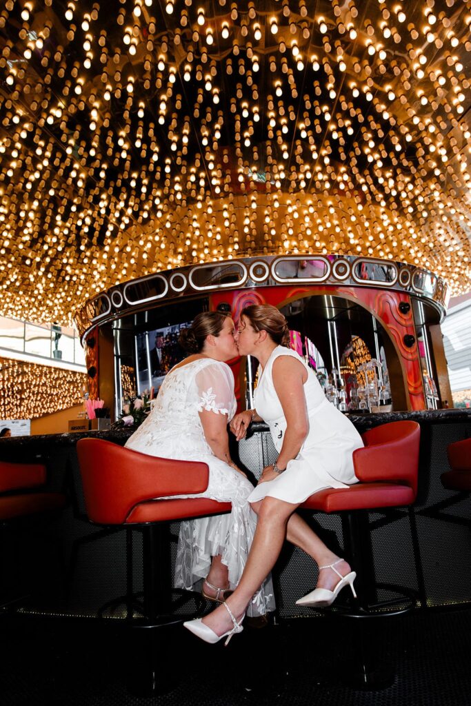 Couple kissing at Carousel Bar in downtown Las Vegas