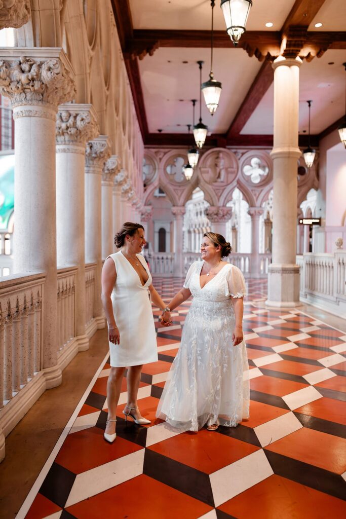 Couple posing for their Las Vegas wedding photos at The Venetian