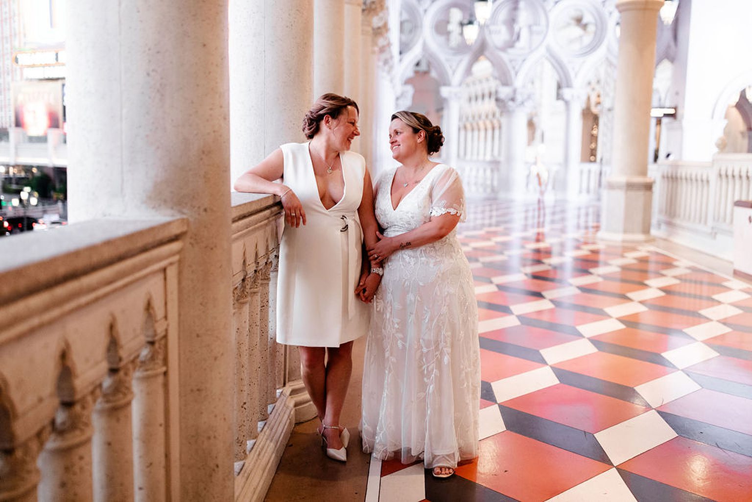 Couple posing for their wedding photos at The Venetian