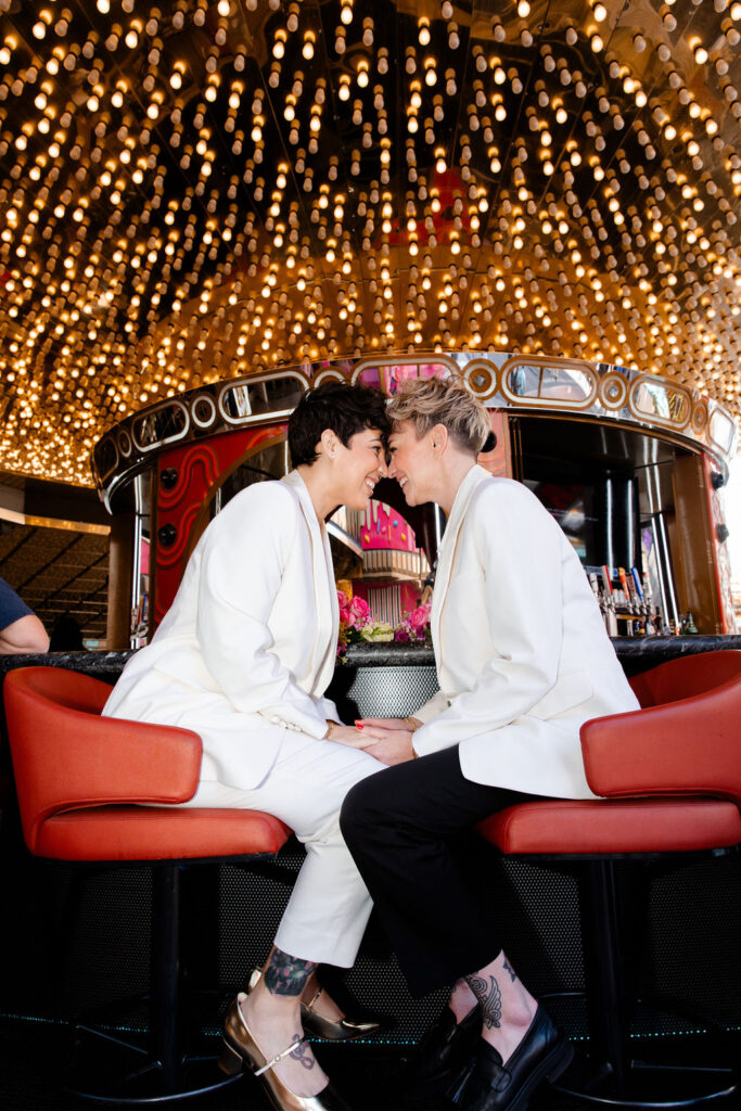 Couples wedding portraits at Carousel Bar in downtown Las Vegas
