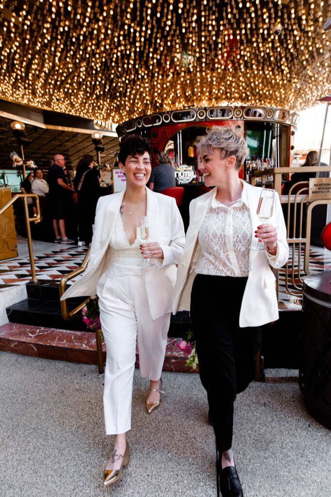 Happy couple in downtown Las Vegas for their wedding photos