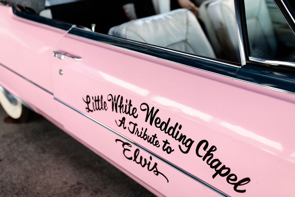 Close up shot of the Pink Cadillac at Little White Wedding Chapel - a tribute to Elvis
