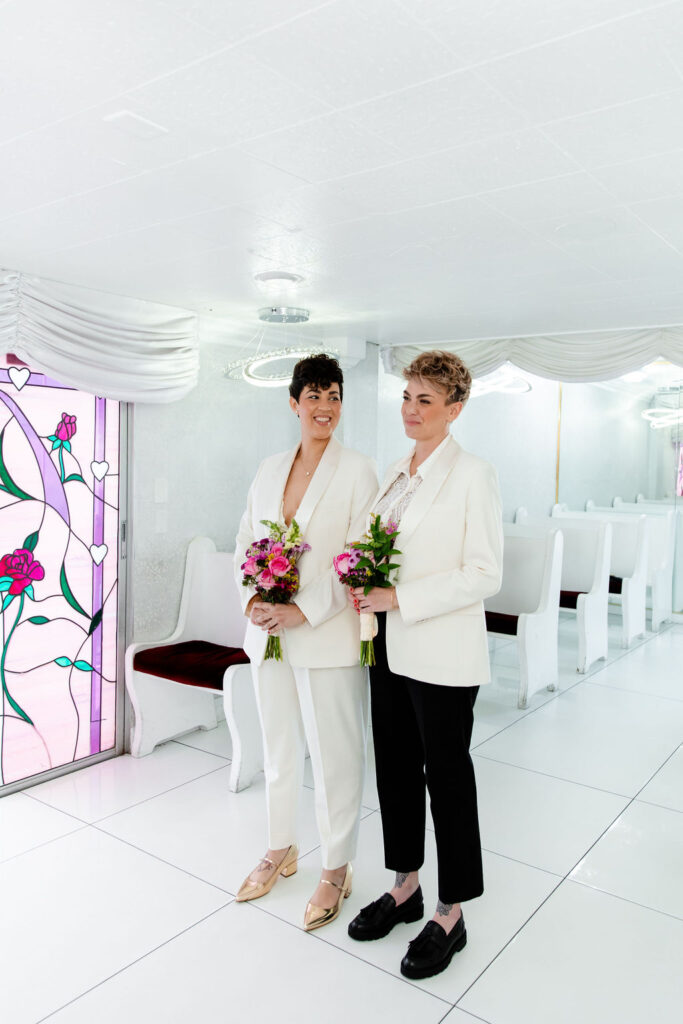 Couple standing side by side during their Las Vegas elopement ceremony