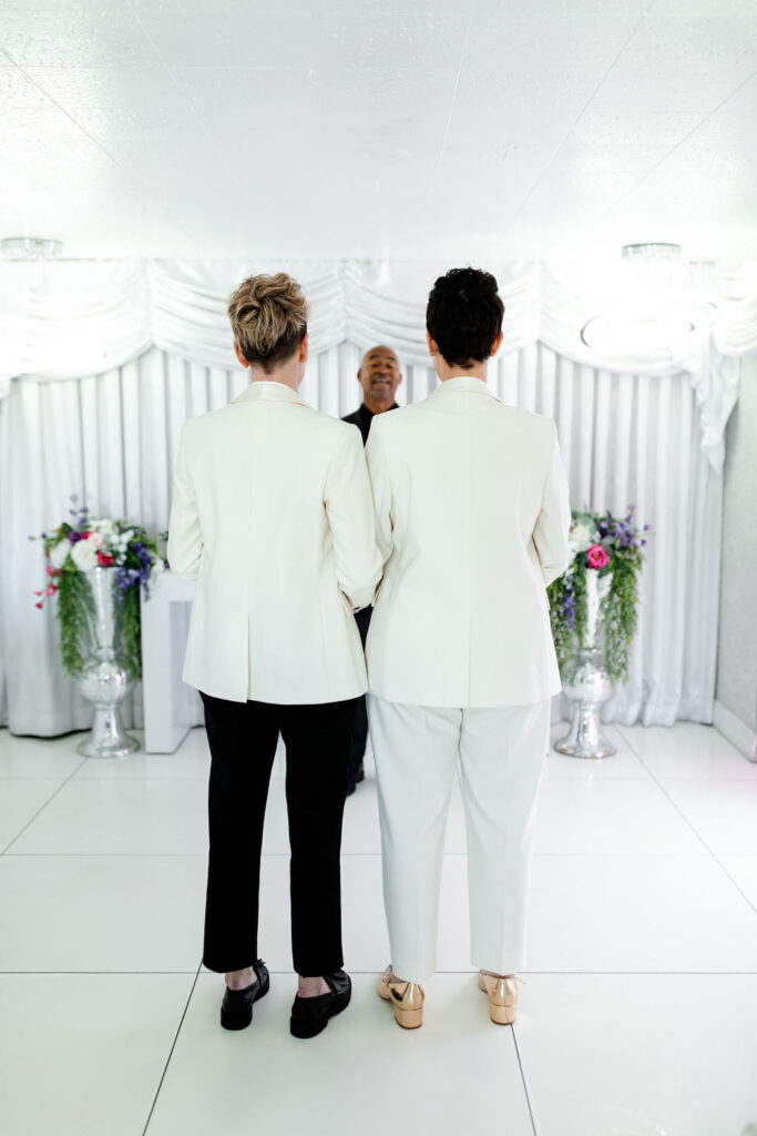 Intimate LGBTQ+ wedding photos at Little White Wedding Chapel Las Vegas