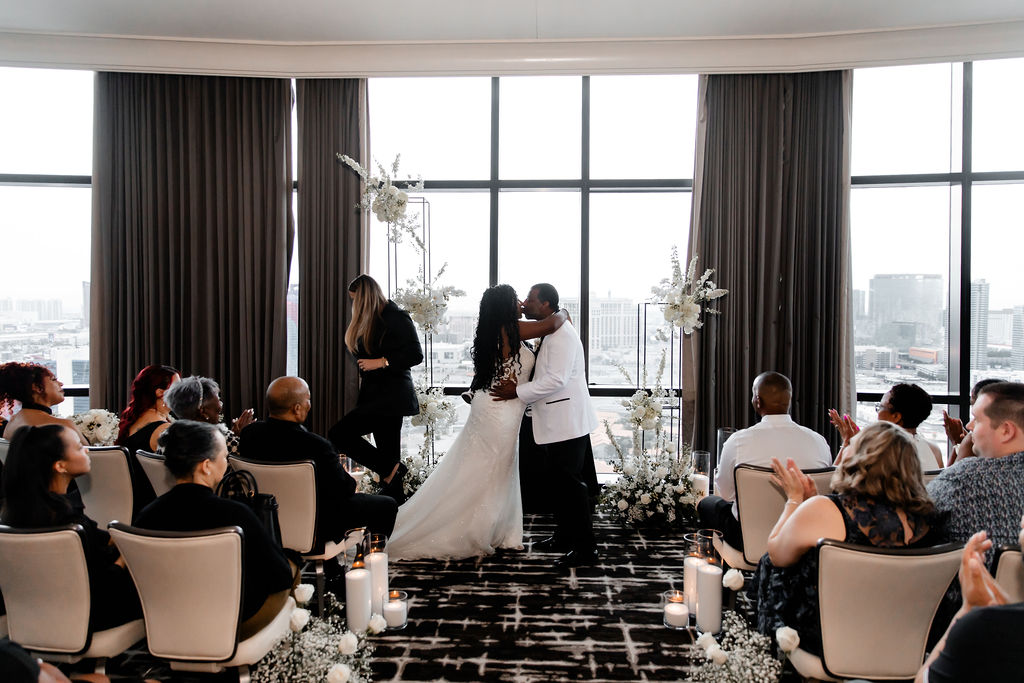 Bride and grooms Las Vegas wedding ceremony at The Moon Room at The Palms