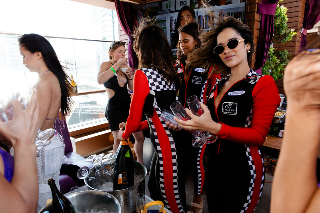 A racing pool bachelorette party in Las Vegas at Marquee