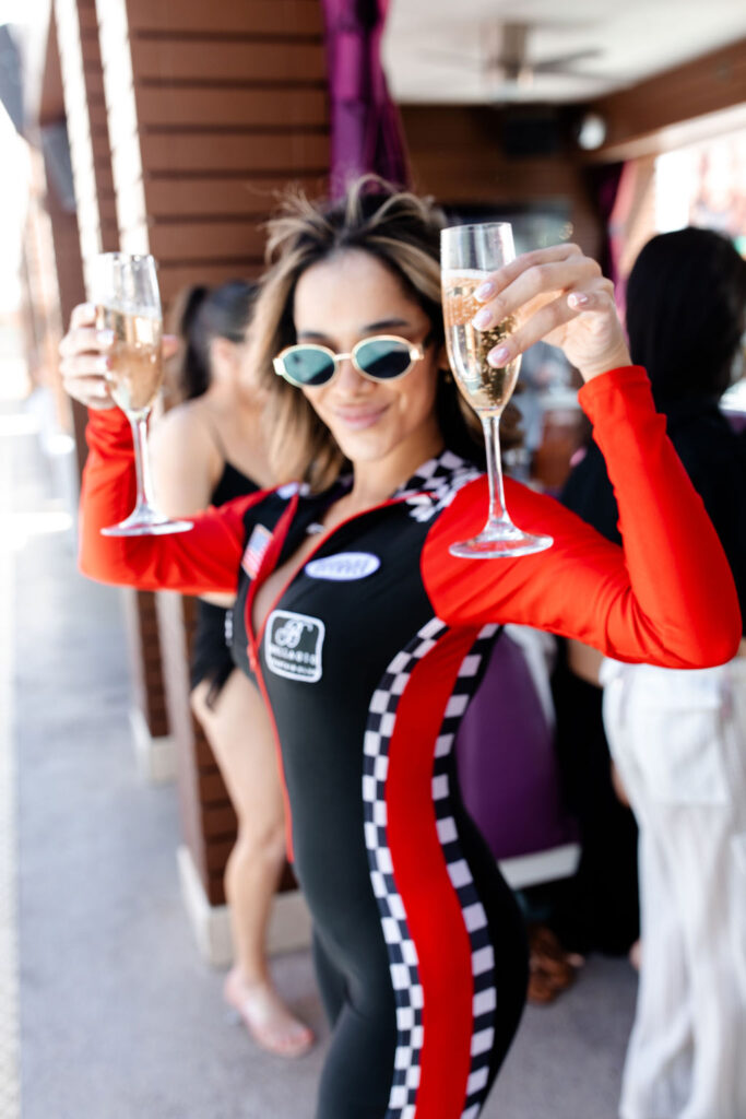 A racing pool bachelorette party in Las Vegas at Marquee