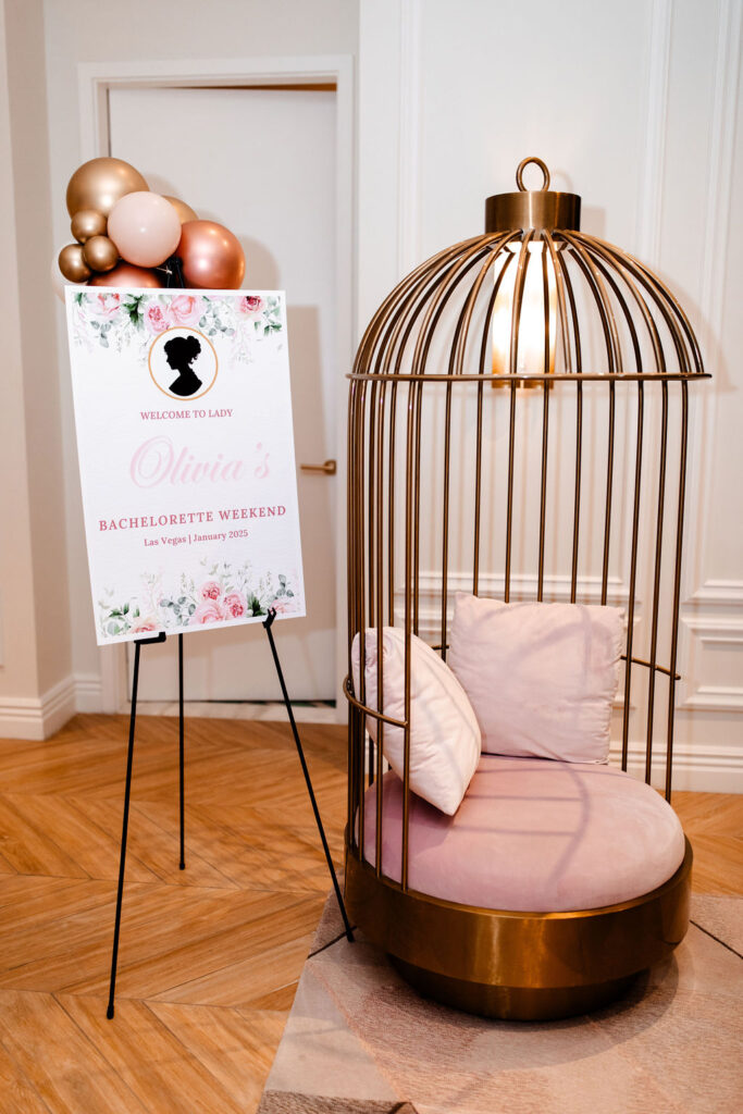Bridgerton Bachelorette party theme decor in Las Vegas