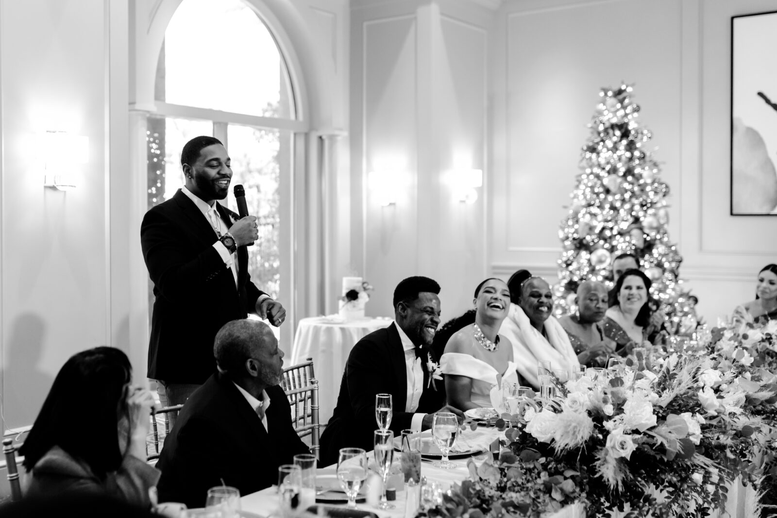 Groomsmen giving a speech during a winter wedding brunch at JW Marriott in Las Vegas