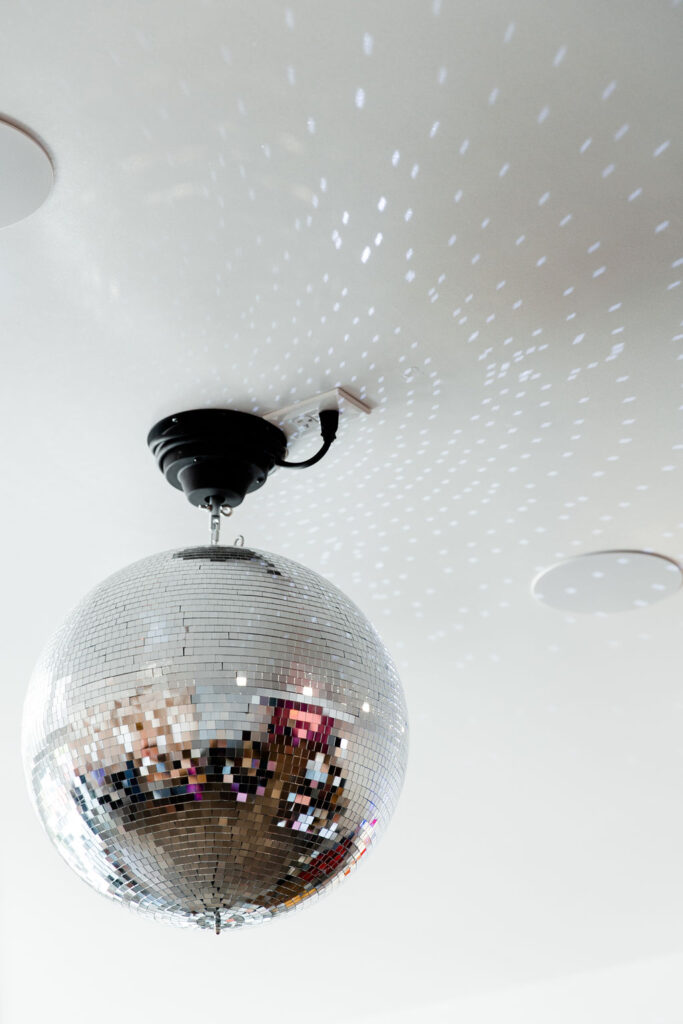 Disco ball hanging at Sure Thing Chapel in Las Vegas
