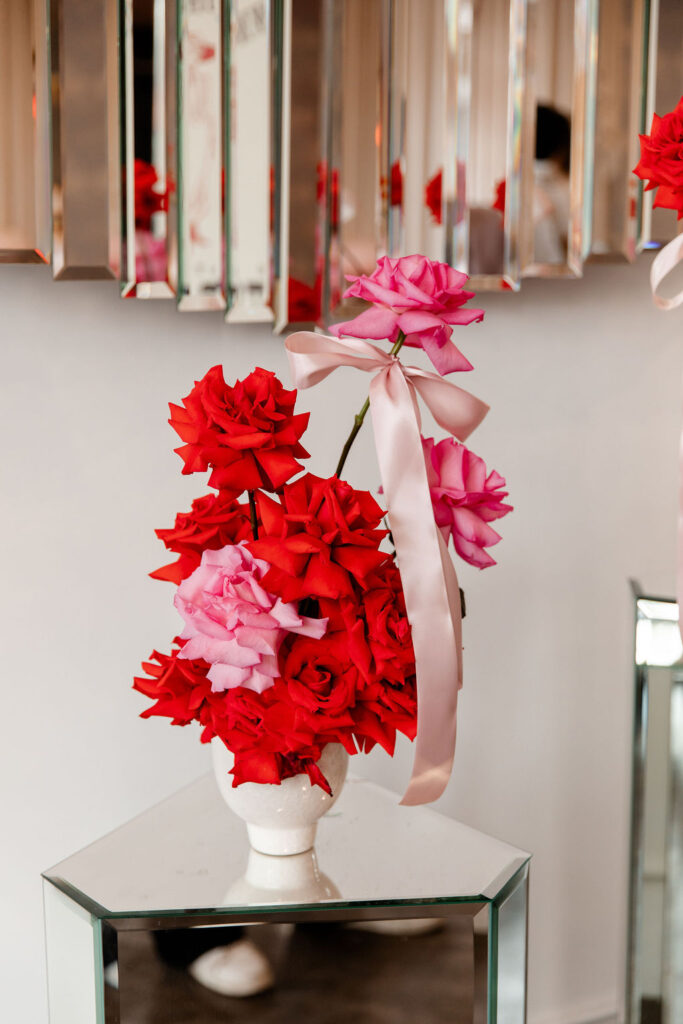 Red and pink Sure Thing Chapel flowers